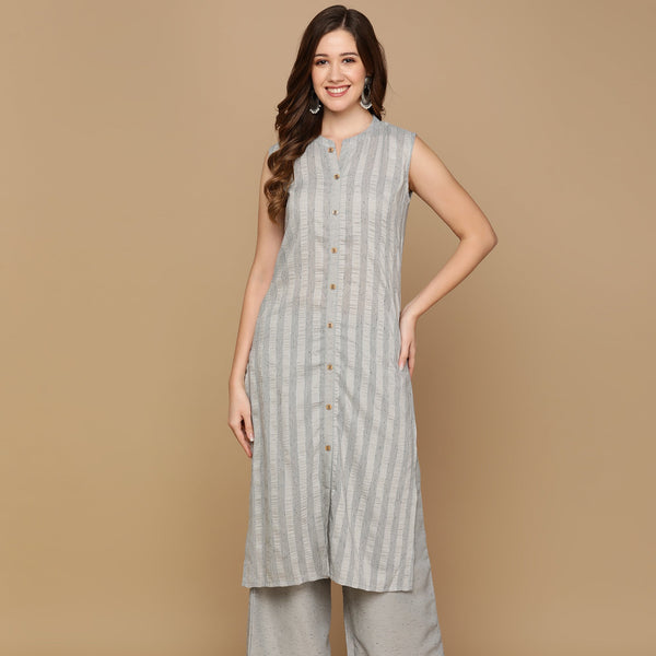 Contemporary Grey Striped Kurta Set