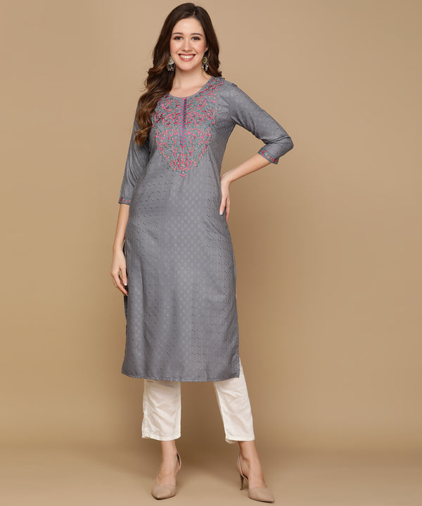 Grey Embroidered Kurta