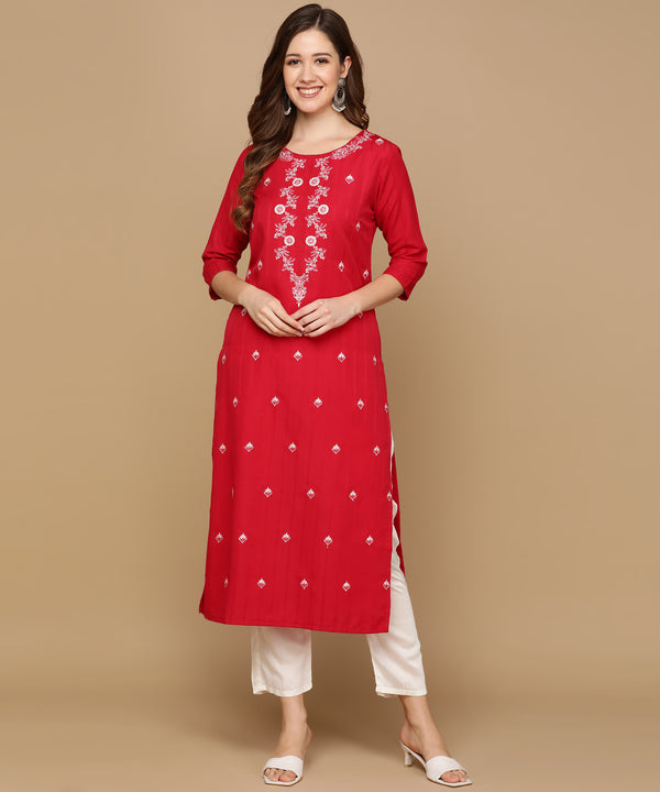 Bold Red Embroidered Kurta